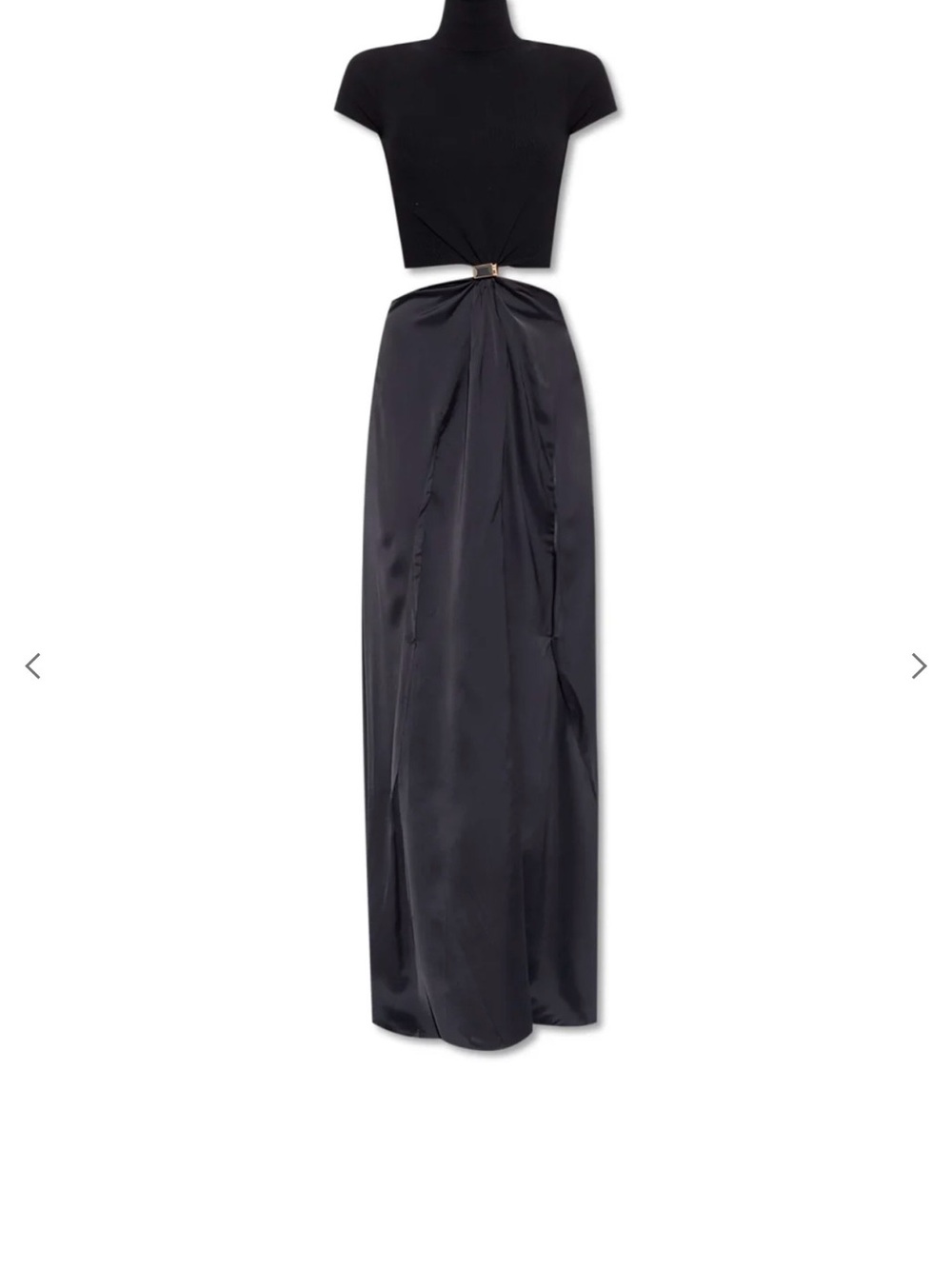 Sportmax Black Satin Maxi dress with cut out and Ring Waist Detail